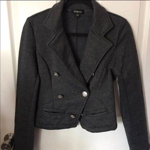 H&M Grey Double-breasted Cotton Crop Blazer